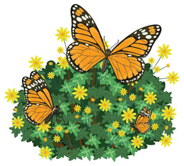 Monarch Butterflies Resting on Yellow Flower Bush