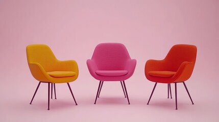 Obraz premium Minimalist office reception area with colorful chairs