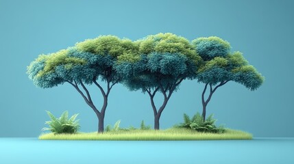 Obraz premium Three lush trees on a grassy island