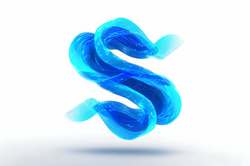 Abstract swirling blue shapes on a white background.