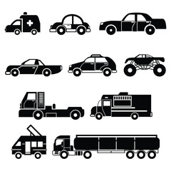 Car icon set vector art black and white