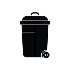 Black and white illustration of a wheeled trash can for waste disposal and recycling