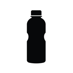 Black and white silhouette of a plastic water bottle on a clean white background