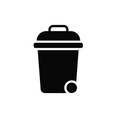 Black and white icon of a garbage trash bin isolated on white background for design elements