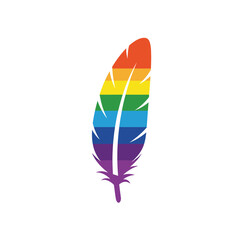 Colorful pride feather symbolizing lgbtq+ community diversity and inclusion against white background