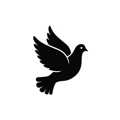 Simple black dove silhouette symbolic of peace freedom and hope on white background