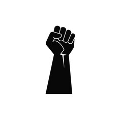Symbol of solidarity with raised fist demonstrating strength and defiance in a simple black and white style