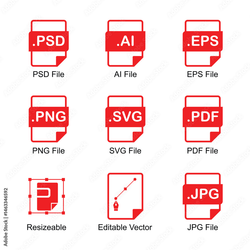 Fototapete set icon of type file format