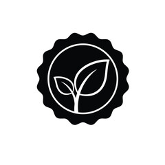 Simple black and white eco friendly icon featuring two plant leaves in a circle