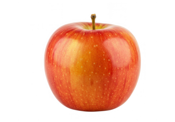 A single red and yellow apple with stem isolated on transparent background