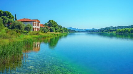 Fototapeta premium Tranquil Lakeside Estate