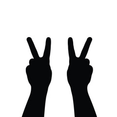 Silhouette of two hands displaying peace sign against a clean white background