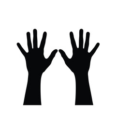 Silhouetted black hands reaching upwards against a white background for various concepts