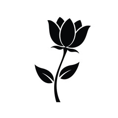 Elegant black and white lotus flower silhouette design on isolated white background