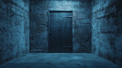 Obraz premium Mysterious Basement Door Slightly Ajar in Dark Space