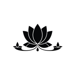 Elegant black lotus flower with oil lamps symbolizing spirituality and serenity