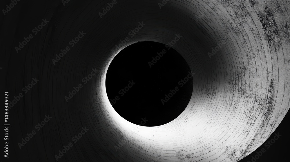 Poster abstract monochrome circular pattern with deep black central void