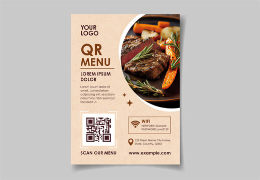 Beige and Brown Restaurant Steak Carrot QR Menu Template - AI Generated Photos