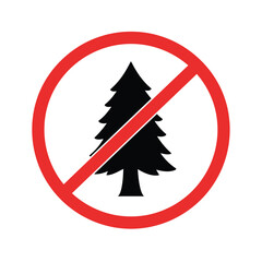 Prohibition sign indicating no trees allowed conceptual symbol design isolated on white