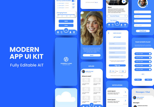 Blue Language Learning App Mobile Screens Ui Template