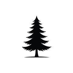 Black silhouette of a stylized pine tree isolated on a white background for design projects