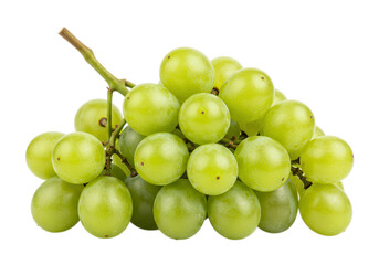 Close up view of a bunch of fresh green grapes isolated on transparent background