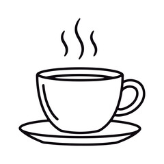 Simple Sketch of a Steaming Cup. Minimalist Hot Beverage Cup and Saucer.
