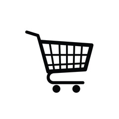 Simple black and white shopping cart icon illustrating online retail purchases concepts