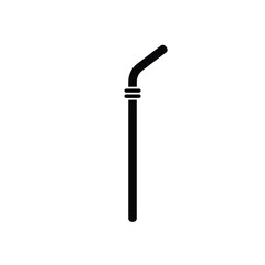 Black and white graphic illustration of a simple bent drinking straw on white background