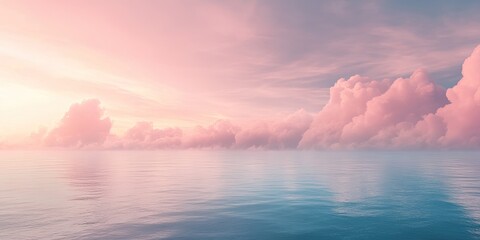 Serene Pink Sunset over Calm Ocean: A Dreamlike Seascape of Pastel Hues and Tranquil Waters
