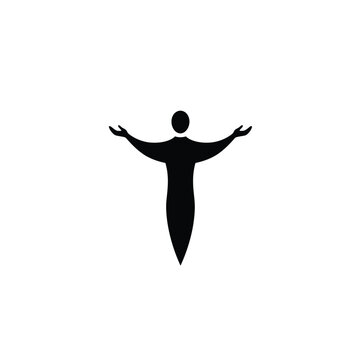 recommend clip art: Simple black silhouette of a person with outstretched arms on a white background