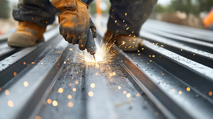 Worker Using Welding Torch on Metal Surface