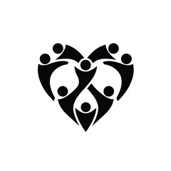 Heart shaped icon made of people shapes representing unity love and support