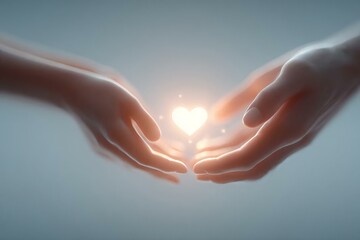 Fototapeta premium Hands Holding Glowing Heart Symbolizing Care and Connection