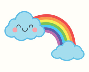 Vector colorful rainbow with white clouds is isolated on the background