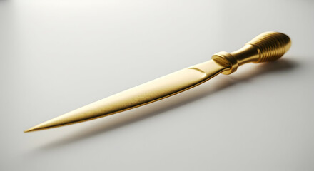 Elegant Gold Letter Opener on White Background Still Life