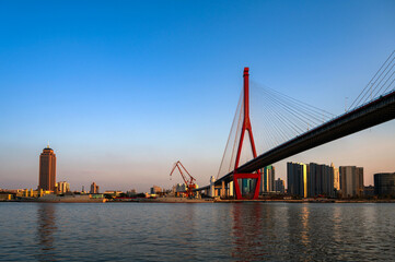 Yangpu Bridge on the Huangpu River in Shanghai, China.