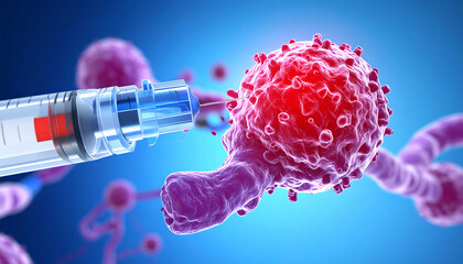 Targeted Cancer Therapy: Microscopic View of Injection into Cancer Cell