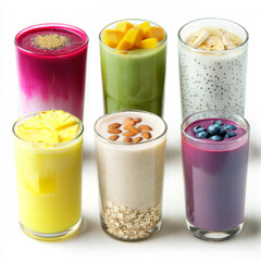 Vegan Plant-Based Drink Collection on White Background.