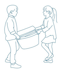 Two kids doing laundry at home