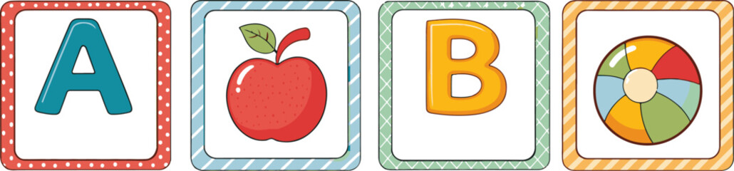  ABC Learning Cards with Apple and Ball Illustrations