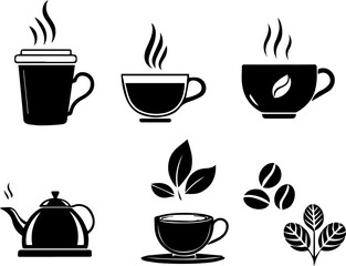 Hot Beverage Silhouette Vector Set: Coffee and Tea