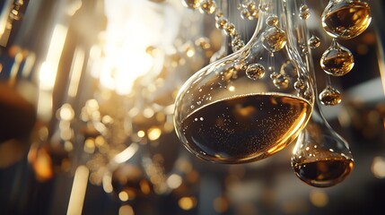 Obraz premium Glowing Droplets of Liquid Suspended in Air with Light Effects