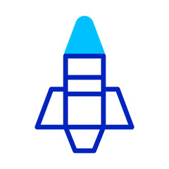 Modern blue rocket design symbolizing innovation and imaginative space exploration