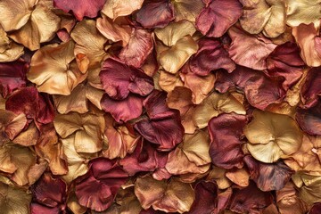 A textured surface of colorful dried rose petals.