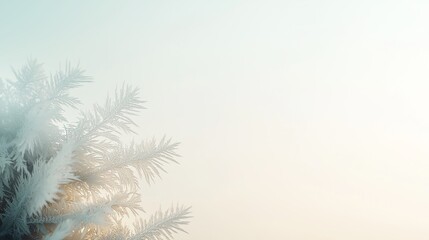 Obraz premium Frosted Evergreen Branch Against Soft Pastel Winter Background
