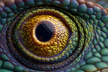 Obraz premium Close-up view of a chameleon's eye and scales.