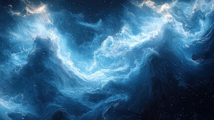 Obraz premium A digital canvas of swirling blue and white data, pulsating with an electronic energy, illuminated by the glow of the computer screen, representing the intricate language of the digital age 