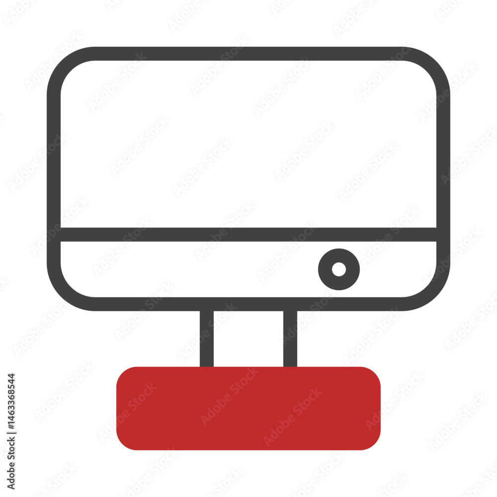 Poster stylized graphical representation of a computer monitor with red base design