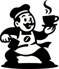 Whimsical Illustration Of A Cheerful Barista Holding A Steaming Cup Of Coffee Classic Cartoon Style